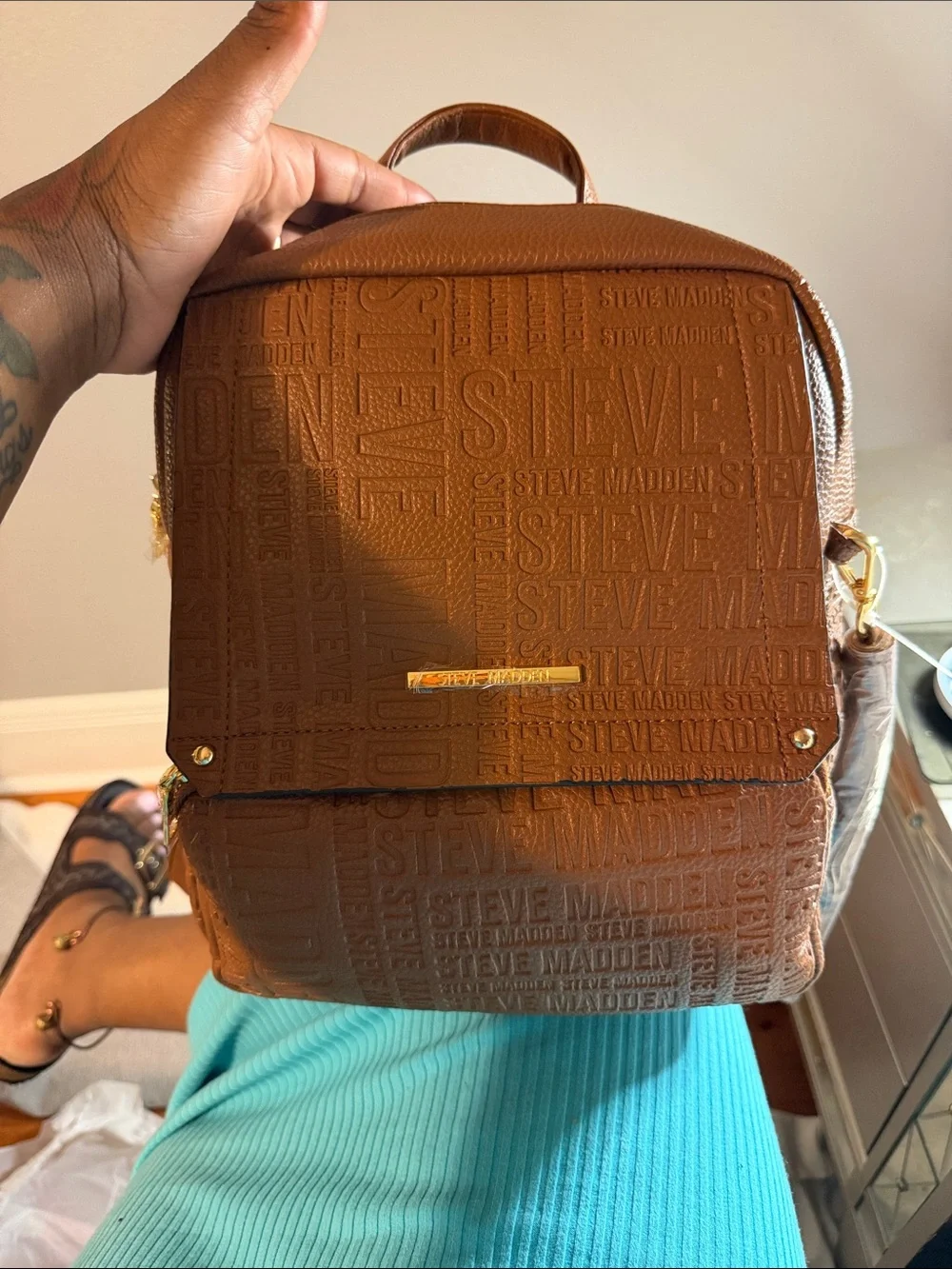 Steve Madden Cognac Embossed Mini Backpack